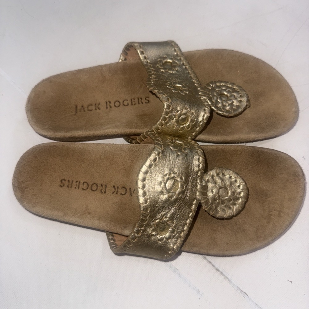Jack Rogers Jacks Comfort Metallic Gold Preppy Country Club Thong Sandals Size 6 - Picture 3 of 10